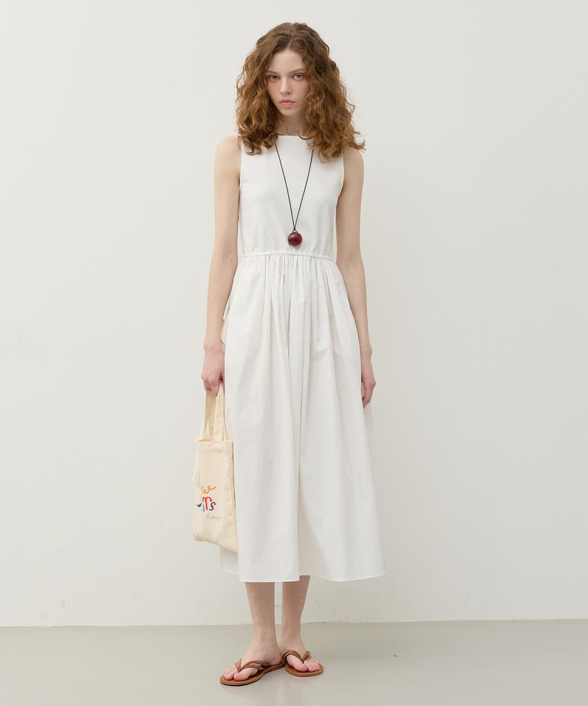 City Breeze Jersey Color Block Sleeveless Long Dress_White
