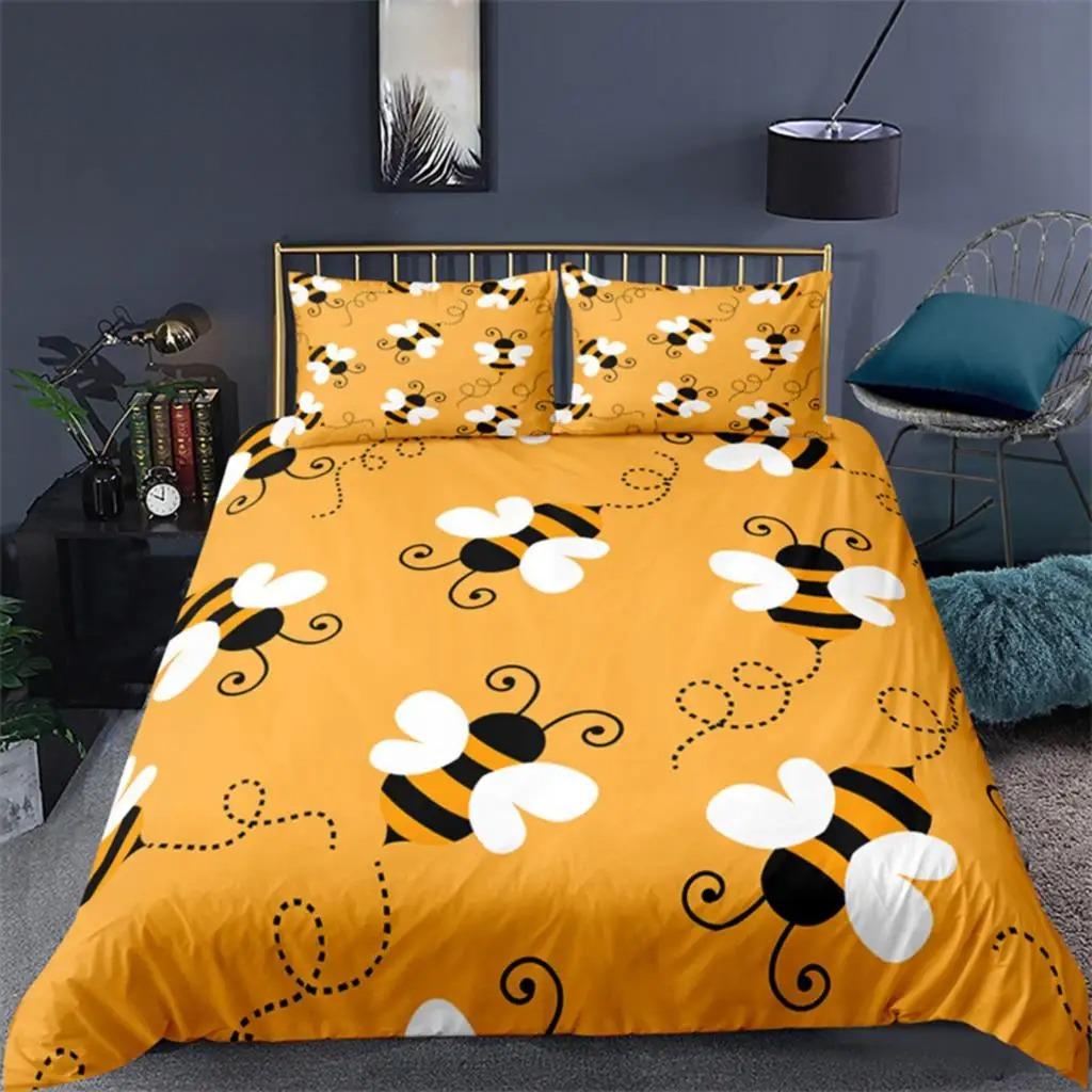 Bee honeycomb bedding set, flying wild animal geometric flower down duvet cover, suitable for decorating rooms for boys and girl