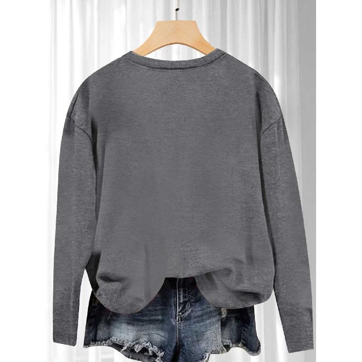 Plus size women's long sleeve T Shirt Blue robin and sunflower cluster realistic flat healing print Daily outfits for home, going out, commuting,