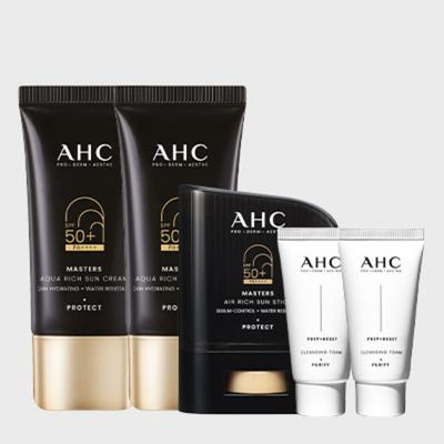 Набор из двух солнцезащитных кремов Masters Aqua Rich + Солнцезащитный стик Air Rich 14 г + (ПОДАРОК) Очищающая пенка 30 мл x 2