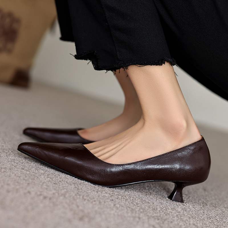 Krazing Pot Овчина мода лето весна осень лето без застежек на вечеринку женские туфли с острым носком туфли на среднем каблуке