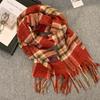 Korean Style Women's Red Plaid Winter Scarf - Warm & Thick Shawl