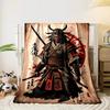 Samurai warrior adorned in armor with red accents and a dramatic backdrop. for all seasons blanket lunch break throw gift