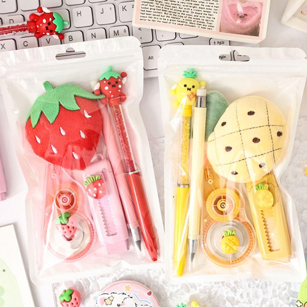 5pcs/set Cute with Fruit Brooch Stationery Set Writing Set Reward Gifts Gel Pen Pencil Eraser Students