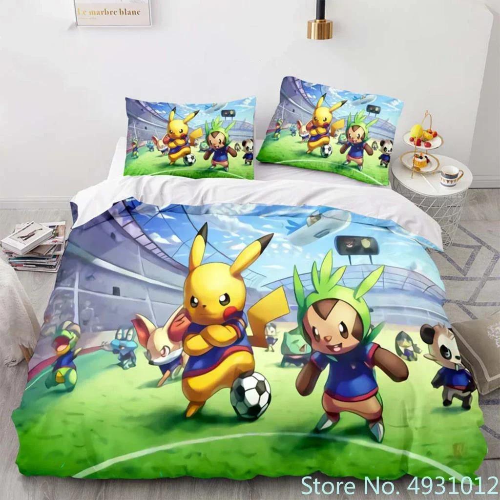 3D Anime Pikachu Bedding Set Duvet Cover Quilt Cover Pillowcase Double Queen King Size Baby Child Kids Bedroom Home Textile