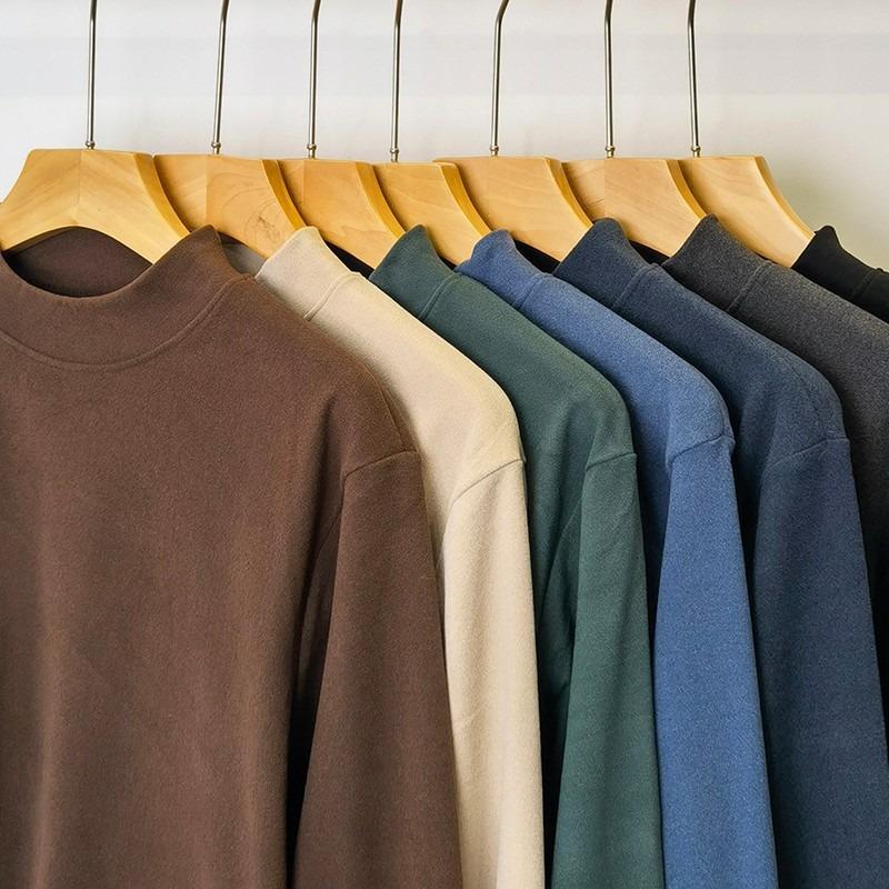 Double-sided Velvet Semi-high Collar Men's Long-sleeved T-shirt Warm Bottoming Shirt