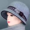 New Women Autumn Winter Hat Middle-Aged Mother Thick Warm Knitted Cap  for Women Elegant Wool Bucket Hat