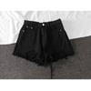 Denim High Waist Shorts With Ripped Fringe For Urban Style And Casual Summer Wear
