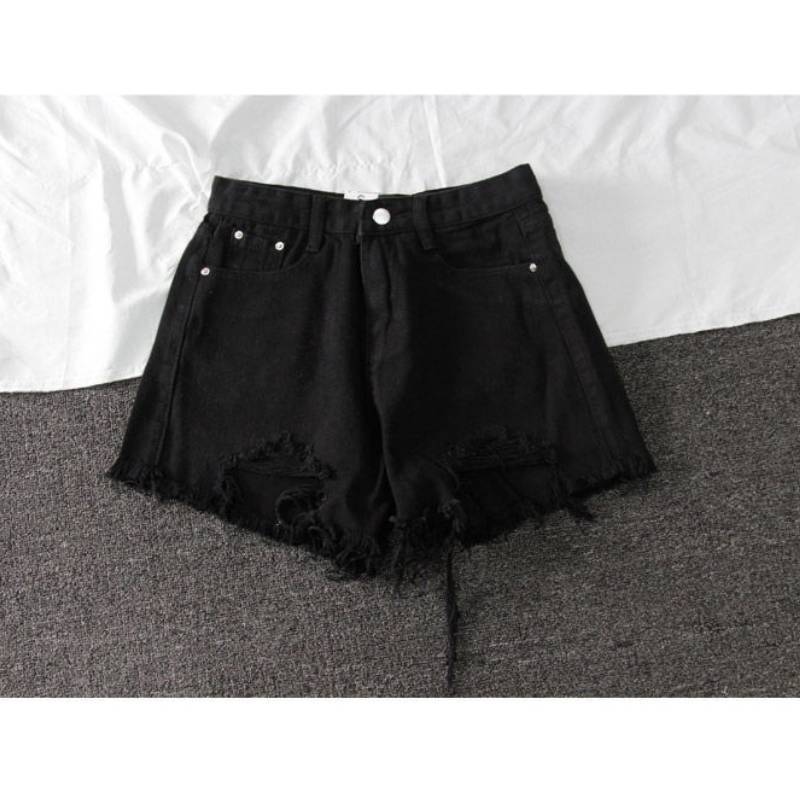 Denim High Waist Shorts With Ripped Fringe For Urban Style And Casual Summer Wear