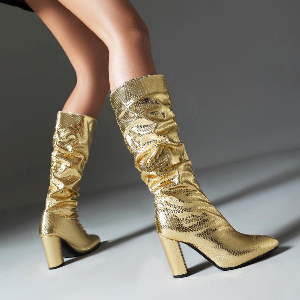 Q/New High-heeled Boots for Autumn and Winter, Fashionable Oversized Thick Heeled Women's Boots