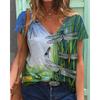Summer V-neck 3D Dragonfly Printed Top Fashionable Casual Short Sleeved Women's T-shirts