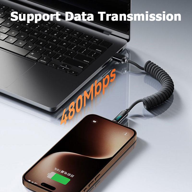 120W Car Spring Type C Cable For iPhone Huawei Xiaomi Samsung PD Fast Charging For Macbook iPad USB Type C to Type C Cable