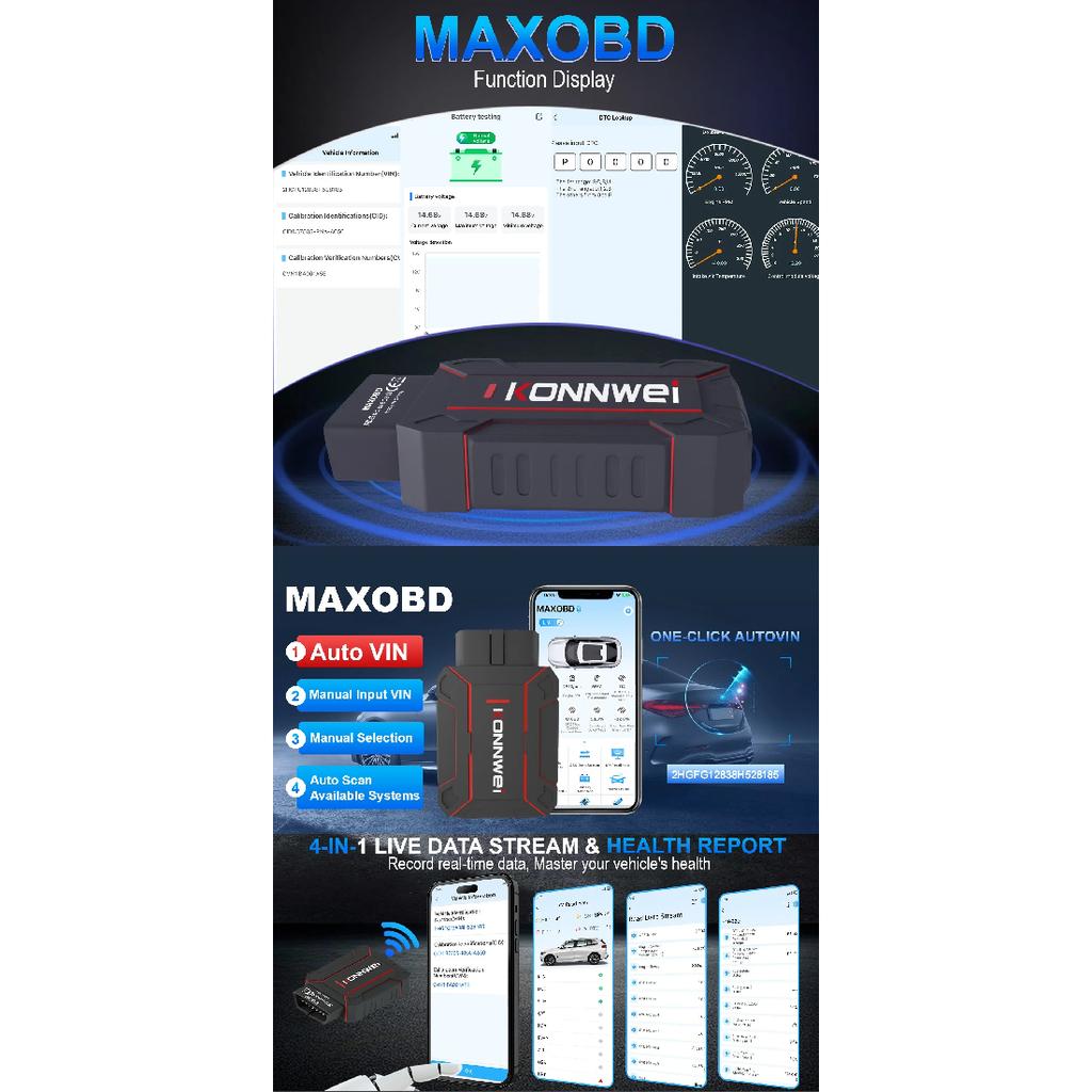 KONNWEI MAXOBD BT 5.2 Полная система автомобиля OBD2 Диагностический инструмент Для BMW Для Benz Чтение кодов Двигатель ABS Для IOS/Android