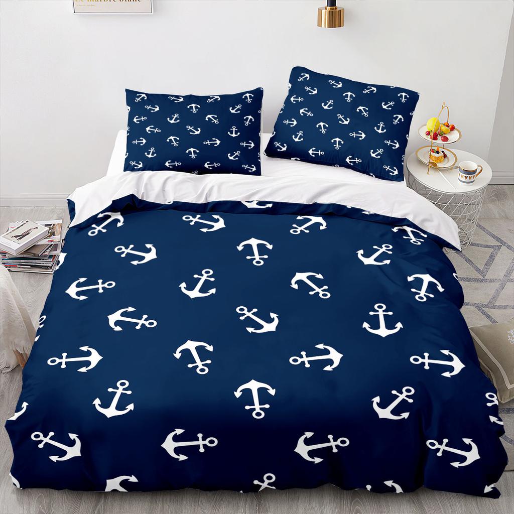 New Nautical Ocean Anchor Bedding Sets Ocean Spirit Duvet Cover King Queen Single Size Bed Linen with Pillowcase Teens Boys Gift