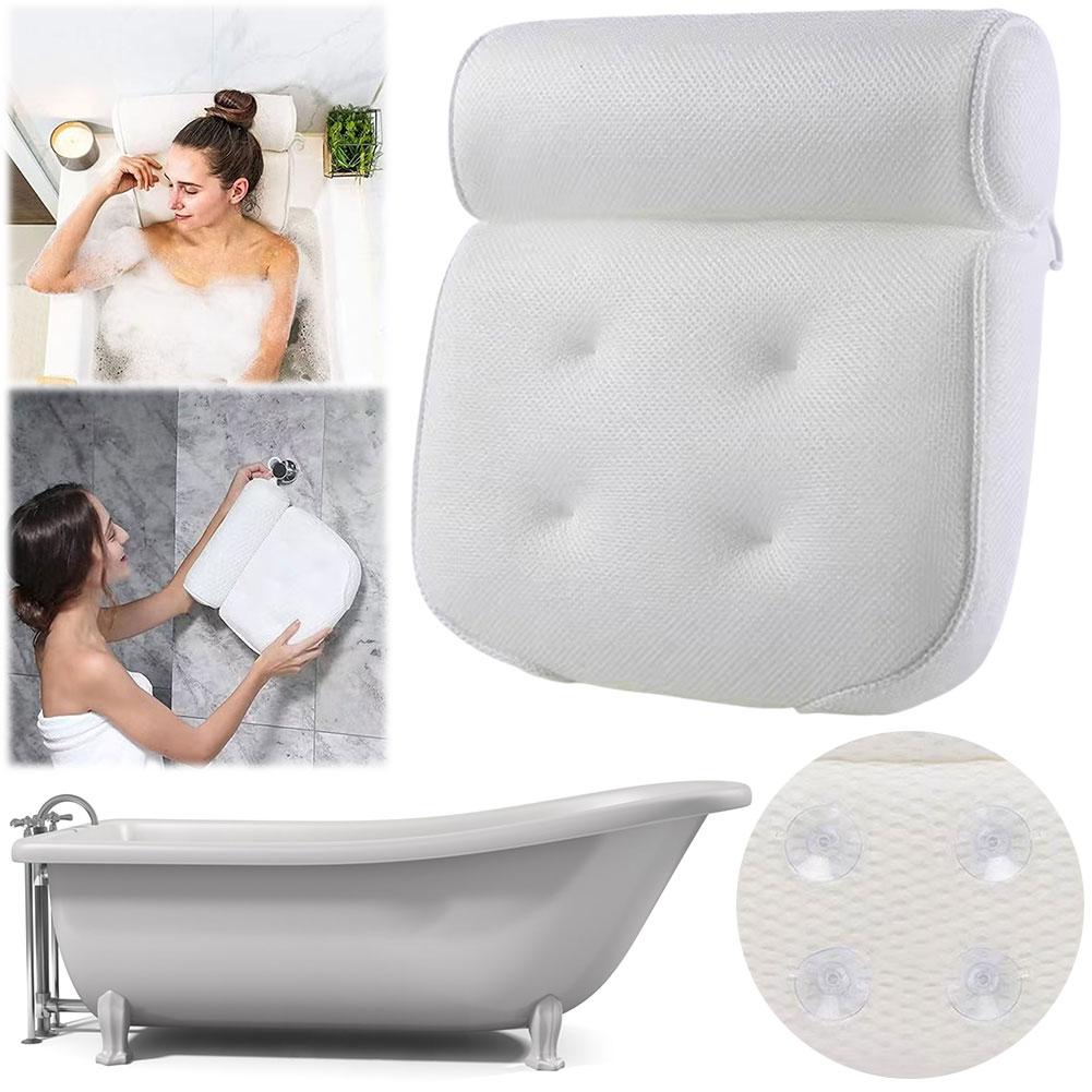 Bathtub Pillow 3D Mesh Tub Pillow with Anti-Slip Suction Cups Bathtub Headrest Supports Head Back Neck Ergonomic for Home Travel