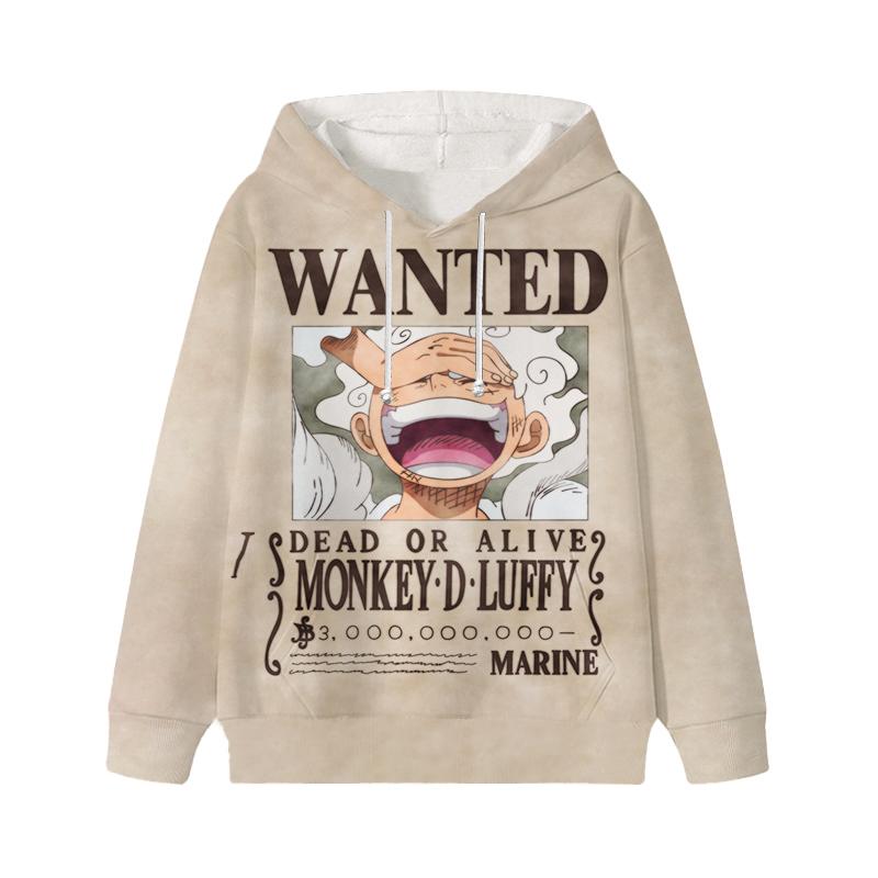 One Piece Luffy Wanted Детские толстовки с капюшоном Осень-Зима Детские бархатные пуловеры Повседневная одежда для детей Девочек и мальчиков Мультфильмы Kawaii Топы Толстовки
