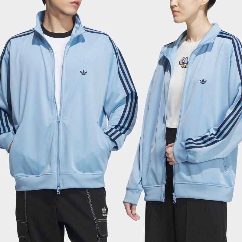 Adidas Originals Trefoil Stripe Logo Print Stand Collar Zip-Up Long Sleeve Jacket Unisex Outerwear Light-Blue IK9150
