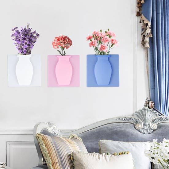 3/6Pcs Wall Mount Silicone Vase Reusable Self-Adhesive Home Office Indoor Refrigerator Window