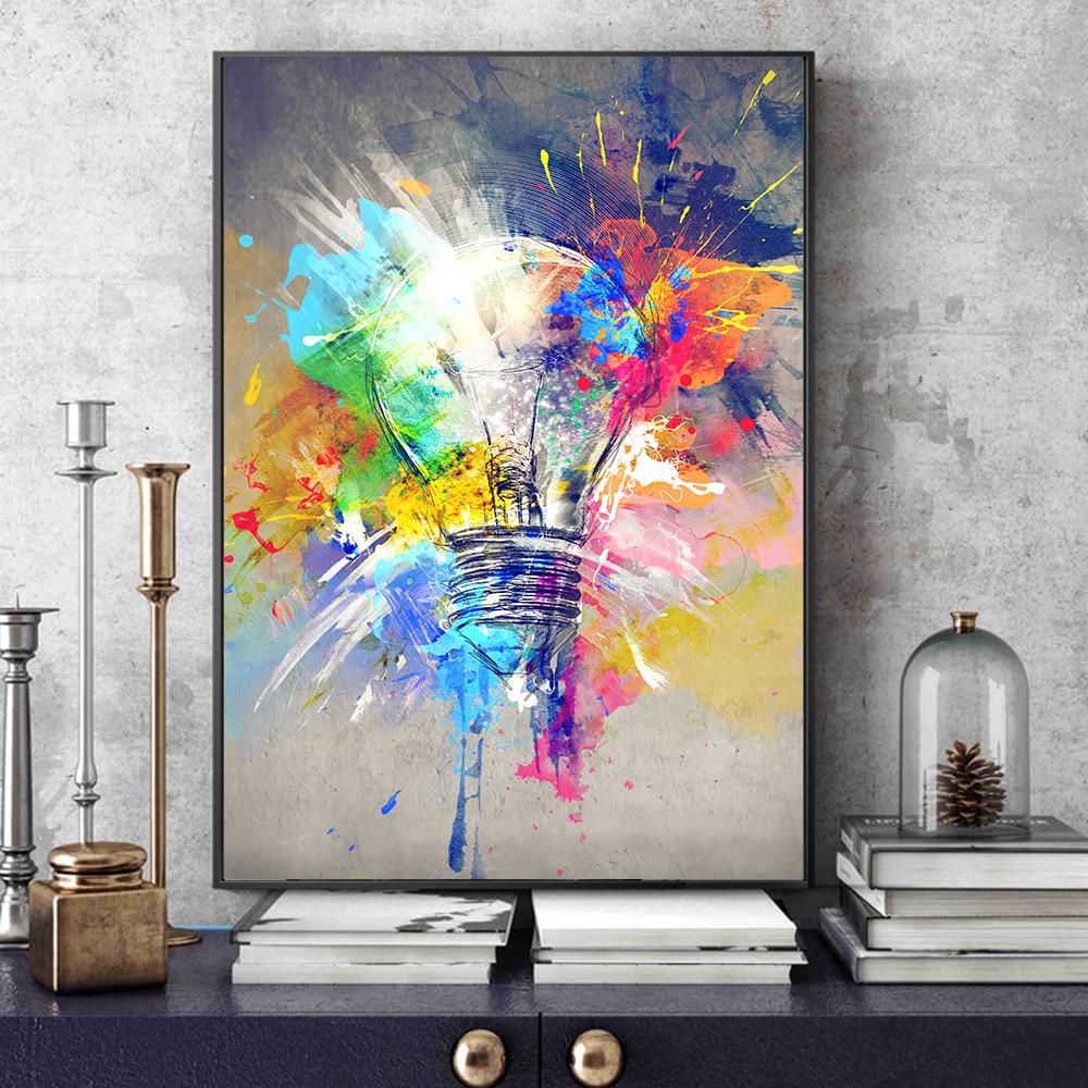 Modern Light Bulb Graffiti Wall Art Canvas Painting Poster Living Room Dining Room Home Painting Wall Decoration Mural Cuadros