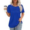 Fashion Tops Pleated Round Neck Short Sleeve T-Shirt