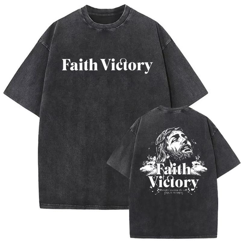 Christian Religious Series Jesus Vintage Washed T-shirt Men Women Gothic Rock Oversized Short Sleeve T Shirts Hip Hop Streetwear