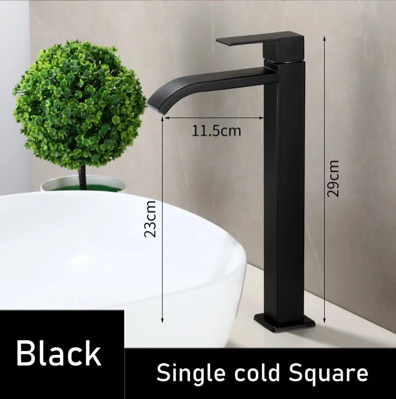 black stainless steel Single Cold Faucet Black Paint Operation Bathroom Basin Tap High Faucets