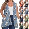 Women's Oversized Loose Casual Printed Sleeveless Vest With Pocket Cardigan Jacket Cardigan Jacket