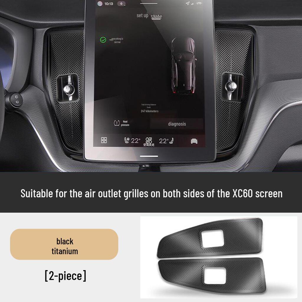 Накладки на воздуховоды центральной консоли Volvo XC60 18-26: Декоративная защита от пыли для боковых сторон экрана и кондиционера.