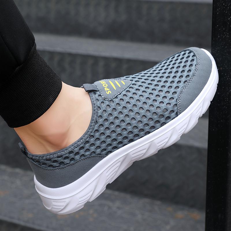 Fashion Mesh Shoes for Men Breathable Summer Lightweight Hiking Comfortable Casual Shoes Black Slip-On Driving Male Loafers