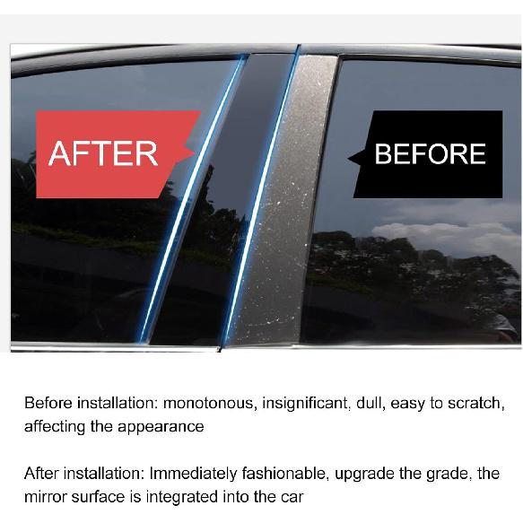 6 Pcs Side Door Window Cover Trim,Glossy Black Pillar Posts Decal Sticker For Civic Sedan 10Th Gen 2016‑