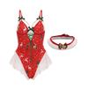 Velvet Bow Christmas Lingerie Bodysuit Set with Deep V Neck