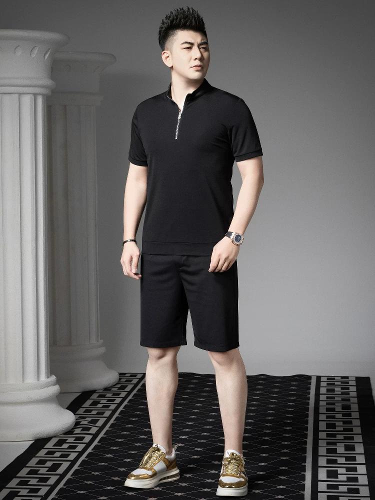 European Goods 2025 Summer New Men's Polo Shirt Fashion Brand Stand Collar Short sleeve T-shirt Solid Bottoming Shirt Men's Top