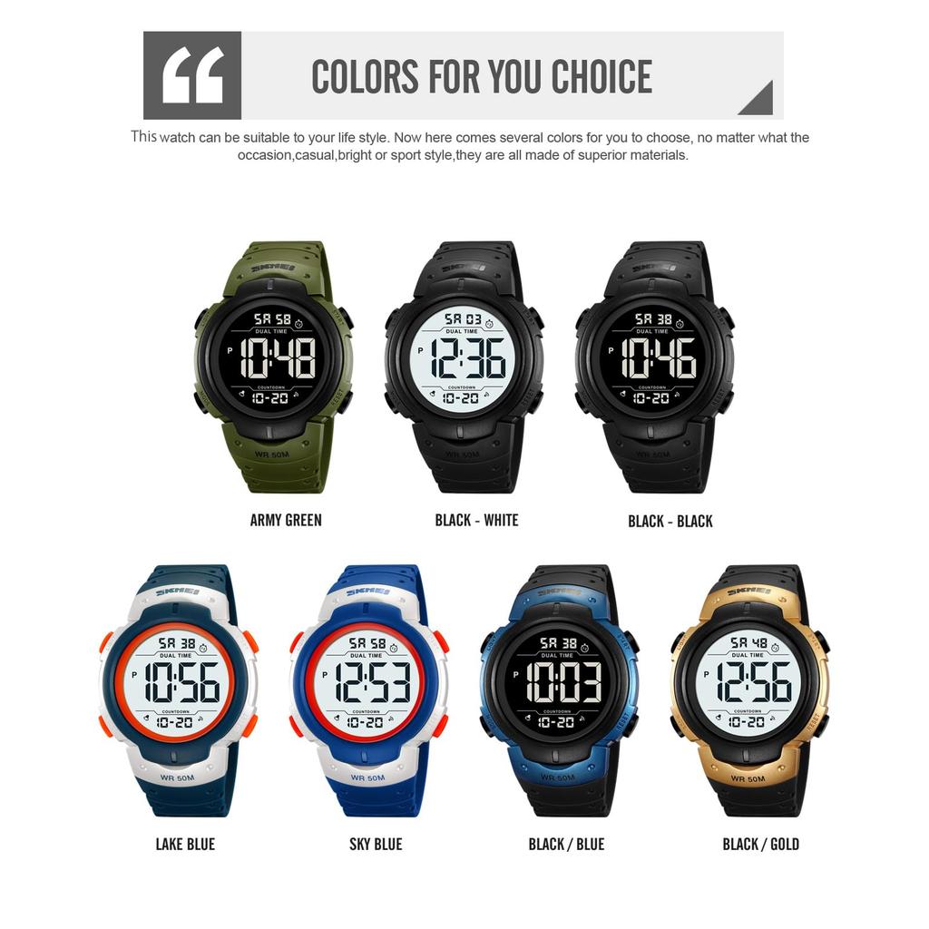 Цифровые спортивные часы Datirzyx Easy с двойным временем и японской инструкцией в комплекте x Мужские часы большого размера, Читаемые, Водонепроницаемые, Секундомер,