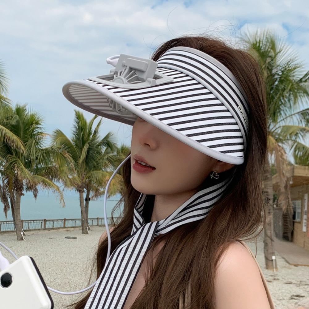 Anti-UV Outdoor Sun Hat with USB Charging Fan Beach Sunshade Hat Summer Empty Top Hat