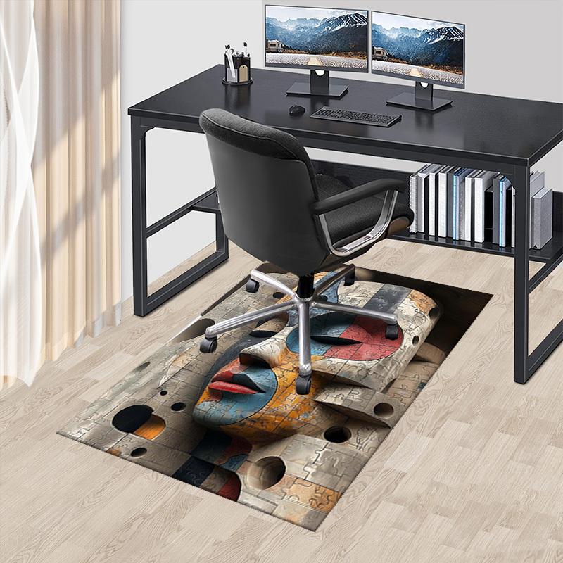1pc Abstract Puzzle Face Chair Mat - Festival Gift, Non-Slip Office Rug for Home Decor, Suitable for All Seasons.P010