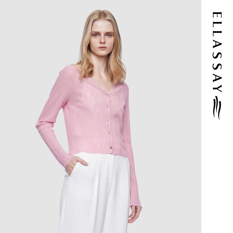 ELLASSAY Women's 2025 Spring V-Neck Short Knit Cardigan