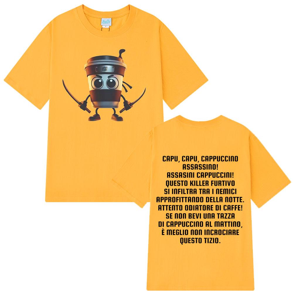 Cappuccino Assassino T-Shirt Italian Brainrot Humor Meme Tees Man Woman Vintage Summer 100% Cotton Casual T-shirts Streetwear