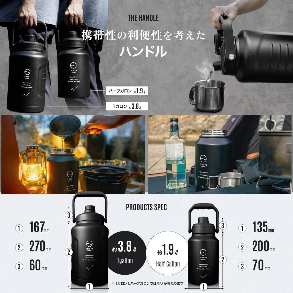 Кувшин для льда ZEN Camps, контейнер для льда, холодная изоляция, для кемпинга на открытом воздухе, вакуумная изоляция, широкое горлышко, 1,9 л, 3,8 л (Полгаллона)