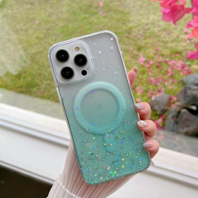 Прозрачный чехол для телефона Magsafe с блестками и блестками для Iphone 14 13 12 11 Pro Max, мягкий эпоксидный чехол с блестками и звездами