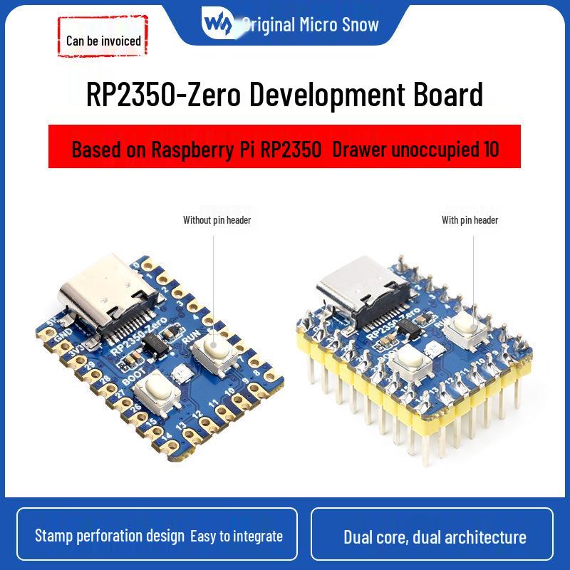 RP2350-Zero Dev Board: Raspberry Pi RP2350 with Optional Pin Headers for Unused IO