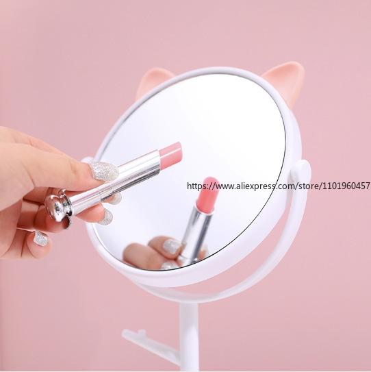 Зеркало для макияжа «Кошачьи ушки», Настольное, Поворотное, Высокой четкости, Креативное зеркало в стиле «принцесса» для туалетного столика девочки
