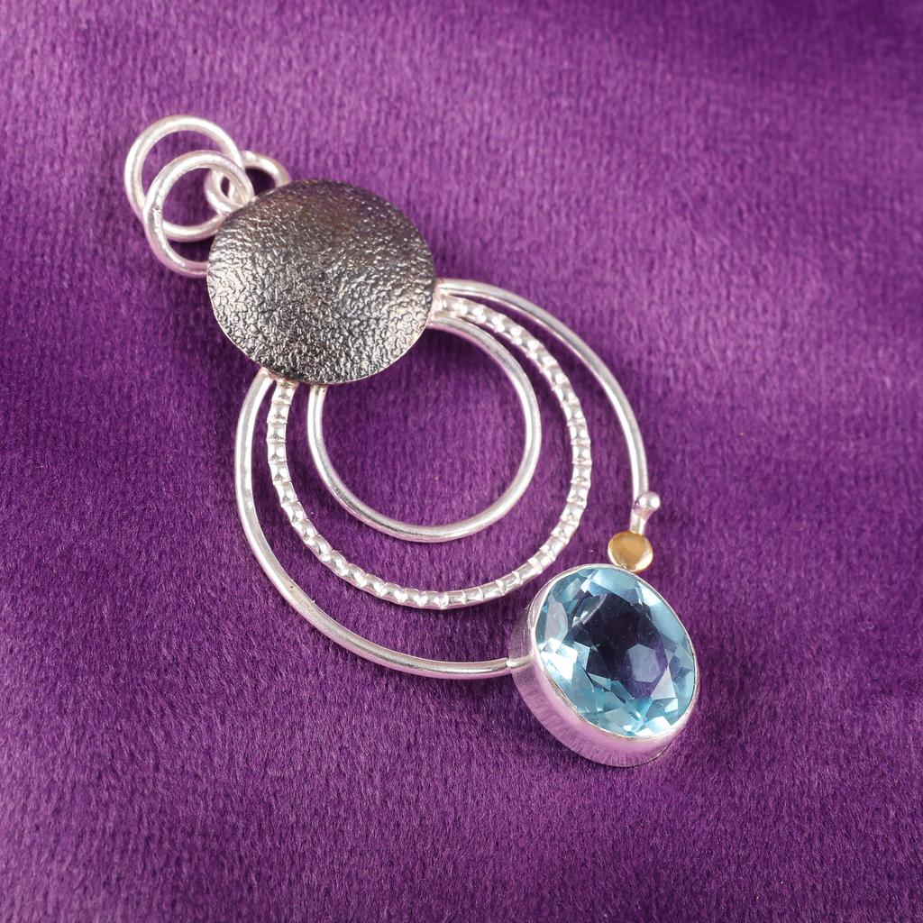 Sky Blue Topaz Gemstone Pendant, Handmade Gorgeous Jewelry, 925 Sterling Silver Jewelry, Bohemian Pendant For Wedding Gift