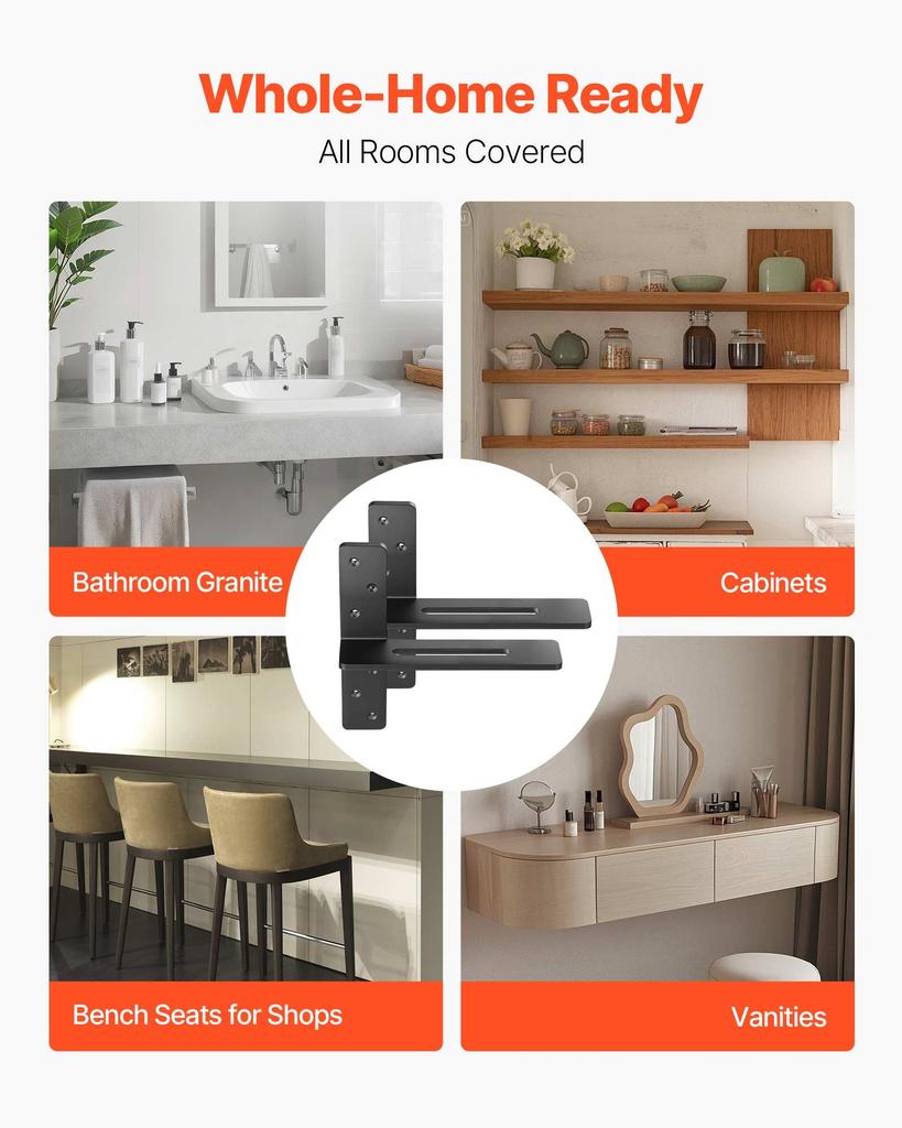 VEVOR T Shelf Brackets 2 Pcs, 200 lbs/90 kg Weight Capacity, 12x2.89x12 in / 304.8x73.5x304.8 mm, Solid Steel Heavy Duty Brackets for Shelves
