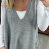 Женский свитер с V-образным вырезом, без рукавов, однотонный вязаный жилет с карманами, ребристая отделка, свободный крой, средняя длина, повседневный трикотаж