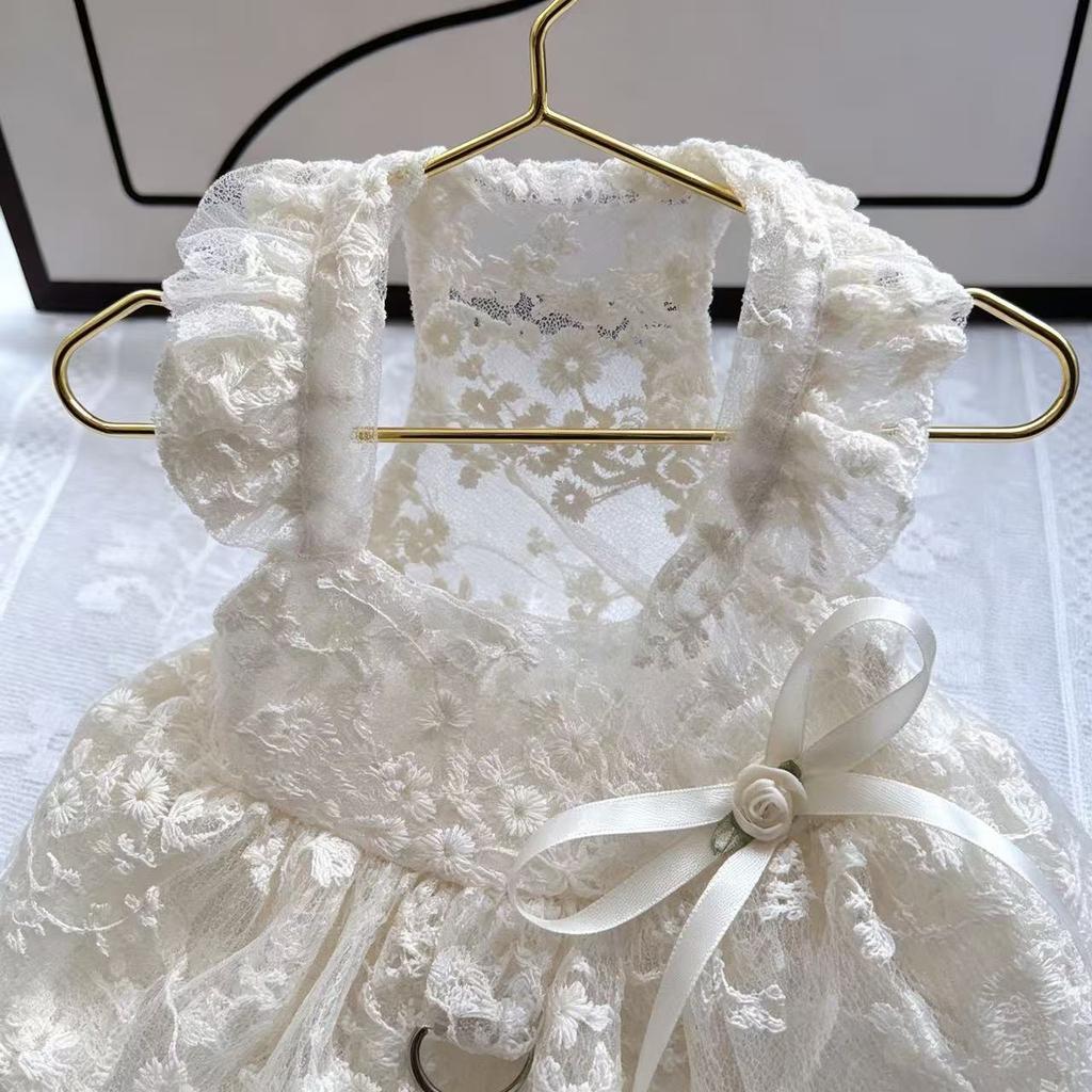 Summer Dog Lace Dress Thin Breathable Cute Embroidered Dog Dress White Mesh Cat and Dog Clothes Small Dog Dress Pet Supplies