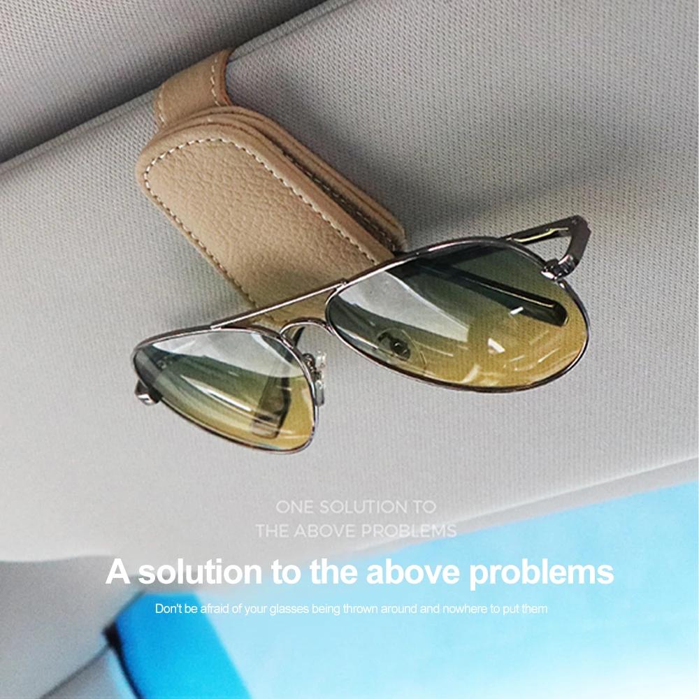 Premium Leather Car Glasses Holder - Magnetic Visor Sunglasses Clip Organizer for Safe Storage (4 Colors)
