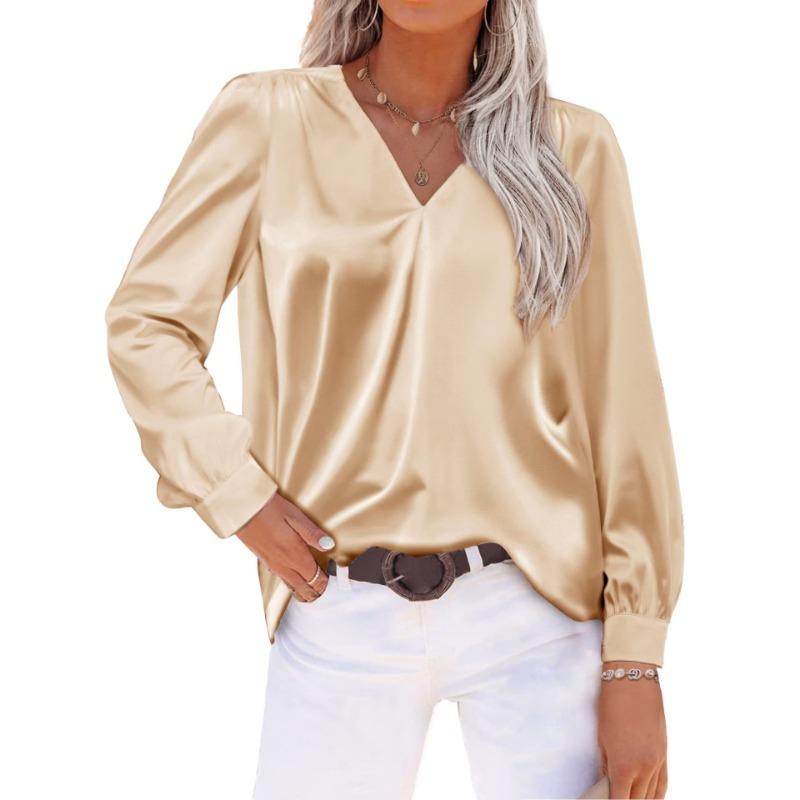 Весенние и осенние женские рубашки с длинным рукавом и V-образным вырезом Повседневная свободная рубашка