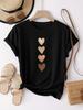 Women's Casual Short SleeveT-Shirt with Four Heart Graphic Print Urban Style Printed T-Shirt Simple Design Showing Elegant Style