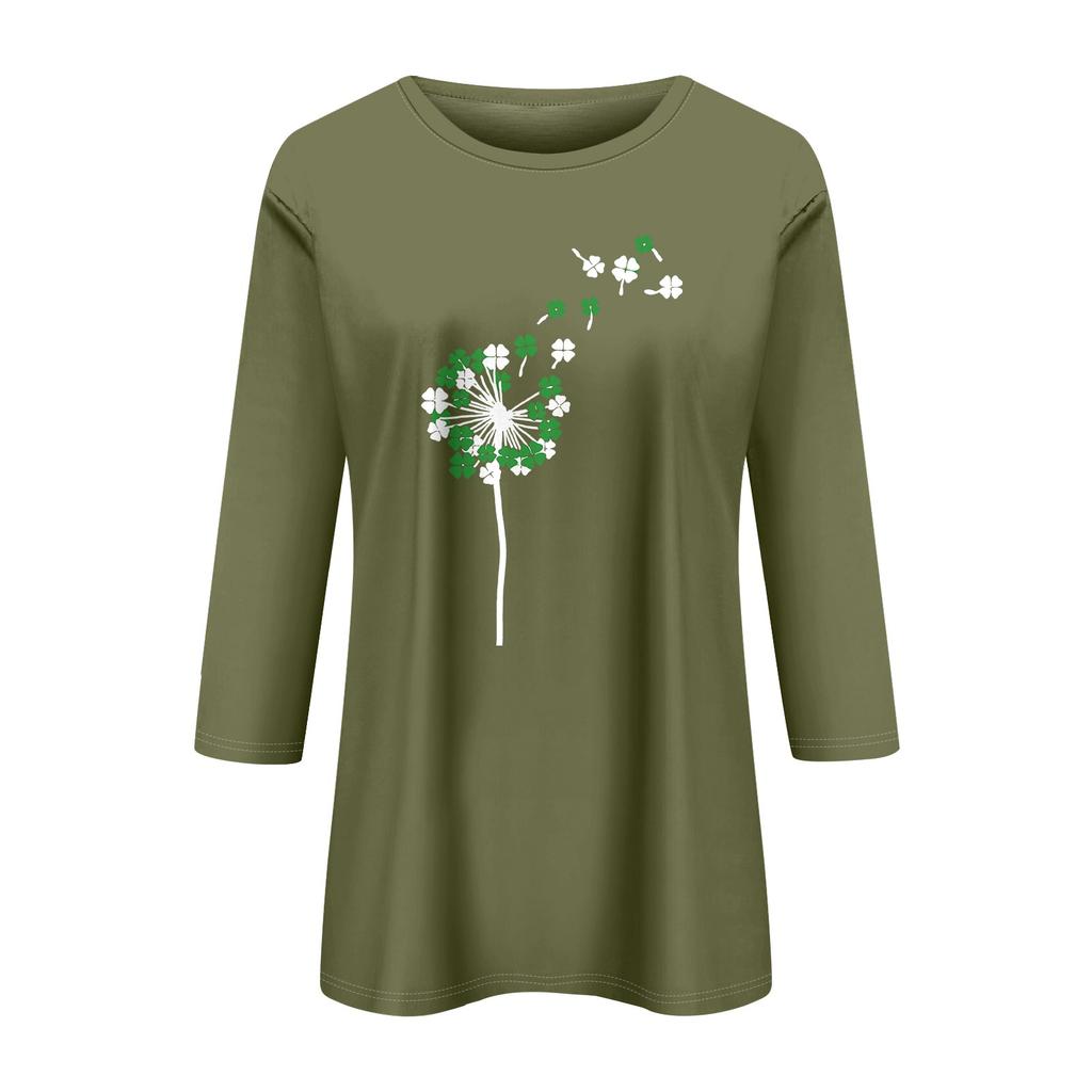 Women's Fashion Casual  Printed Seven Sleeve Round Neck Top