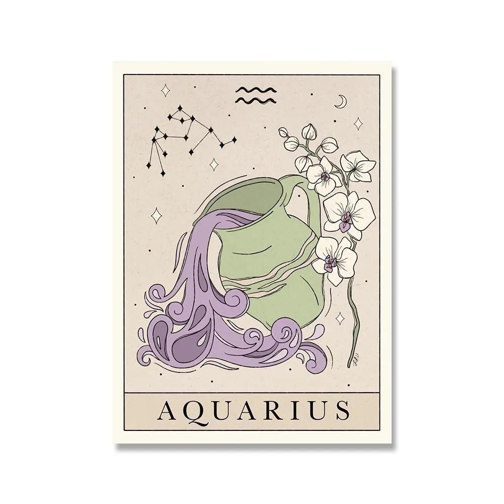 Плакаты с созвездиями и принты, Весы, Лев, Рыбы, Телец, кошка, настенная живопись на холсте, скандинавская детская спальня, украшение для дома, картина